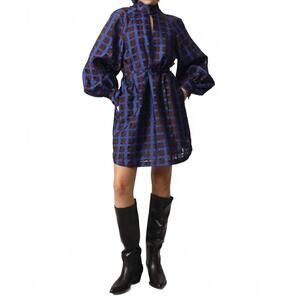 NEW EMILY LOVELOCK maureen long sleeve mini dress in blue